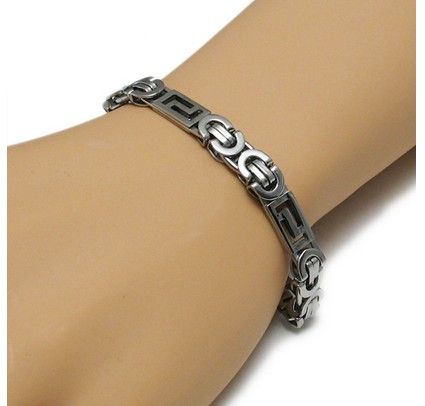 Ny stil 316L Rostfritt stål Silver Flat Byzantinskedjan Halsband Armband Smycken Set för Mäns Smycken