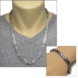 New style 316L Stainless Steel Silver flat byzantine Chain Necklace & Bracelet Jewellery Set for Men's Jewellery