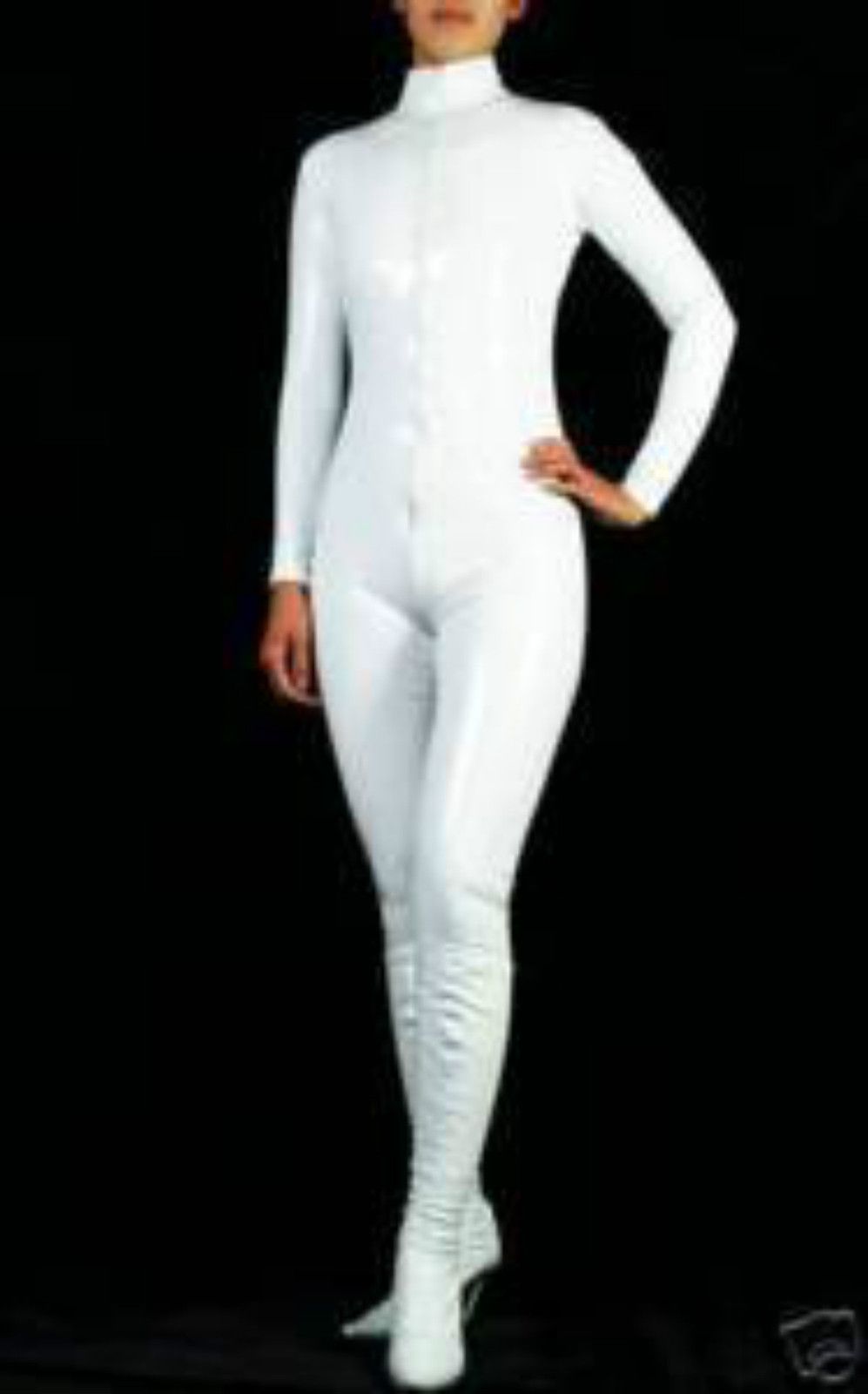Sexy Lycra Zentai Spandex Unisex Catsuit Metallic White Cosplay From