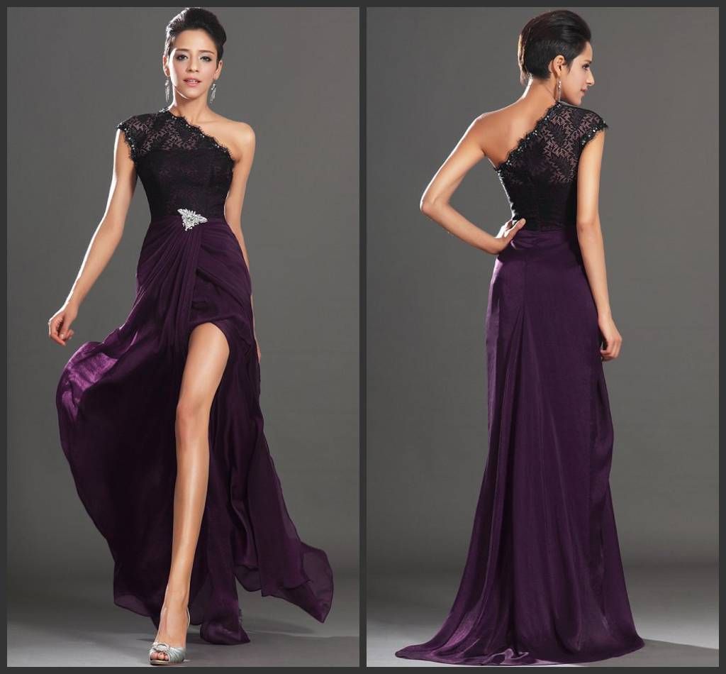 

Chic Long Chiffon Purple dress Black Lace Prom Dresses Formal With Beacded Runway Dresses for Woman, Sage
