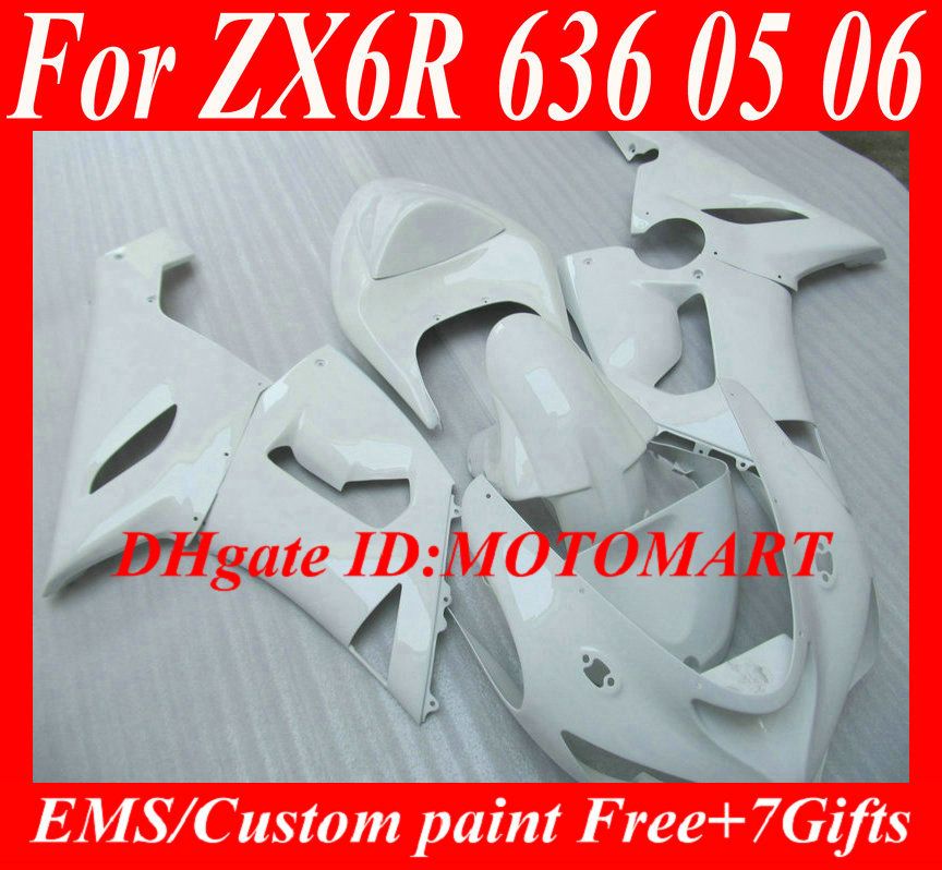 7Gifts !!! Motorfiets Fairing Kit voor Kawasaki Ninja ZX6R 05 06 ZX-6R 636 ZX 6R 2005 2006 Complete White Backings Set KY32