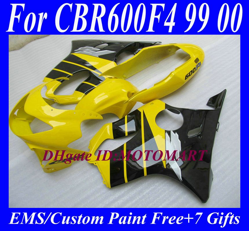 Anpassad Fairing Set för Honda CBR600F4 99 00 CBR600 F4 1999 2000 CBR 600 F4 600F4 CBR600 Gul svart Fairings Body Kit HP32