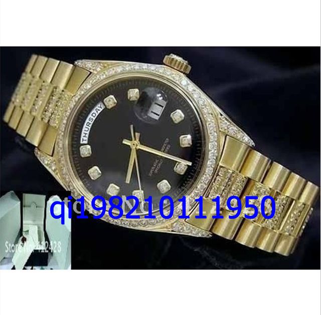 Hurtownia Mens 18k Yellow Gold Super Prezydent Diamond 1803 Sapphire Glass Box Plik Zegaruje oryginalny plik Box