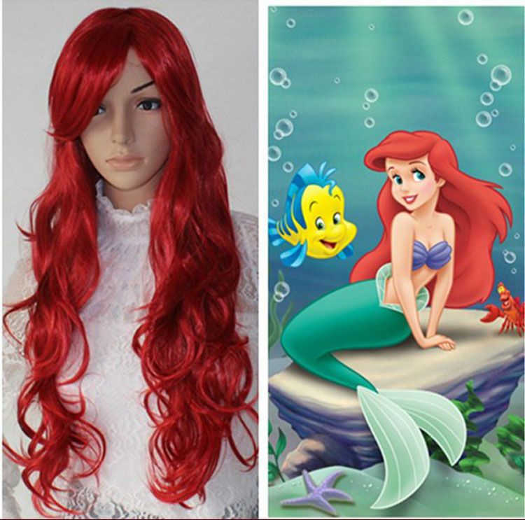 Hot 32 The Little Mermaid Ariel Curly Wavy Red/Black Red Wig Cosplay ...