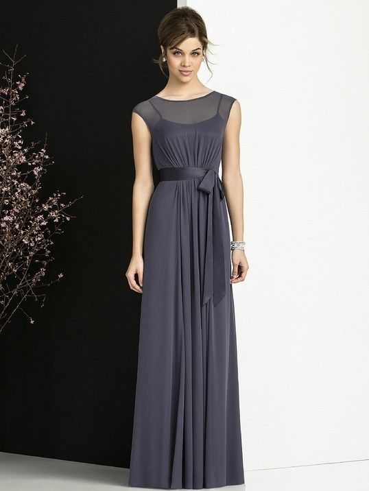 Fall 2013 Elegant High Quality Gray Crew A Line Full Length Pleat Ruffle Cap Sleeve Lux Chiffon 