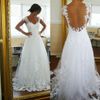 Hot Sale 2019 New Church Wedding Gowns Charming White/Ivory V-Neck Backless Sweep Train Lace Applique Short Sleeves A-Line Bridal Dresses
