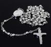 1pcs Rosary chain Stainless steel necklace 4mm ball silver cross for men & women jewelry free ship
