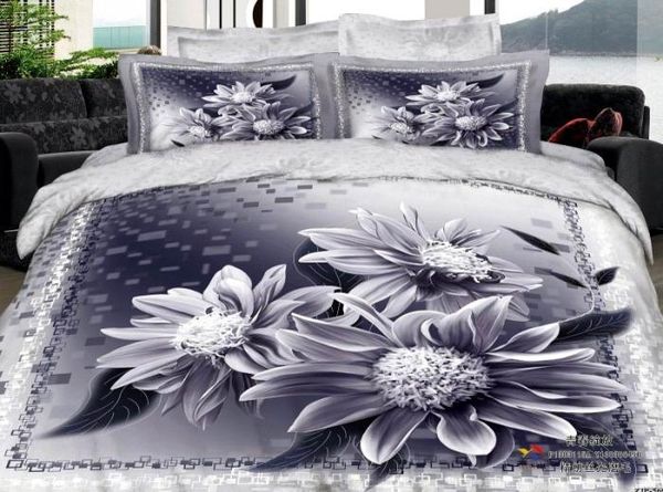3d Blue Gray Grey Silver Floral Elegant Comforter Bedding Set