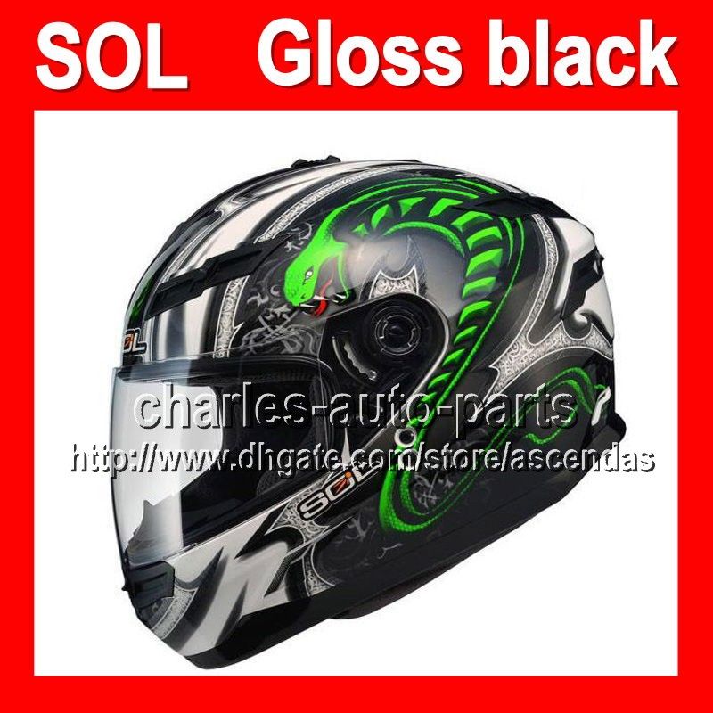 2013 NEUE Ankunft für SOL COOL Glanz glänzend grün weiß schwarz Cobra Helm mit LED-Licht MOTO Integralhelm Motorradhelm Helme