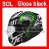 2013 Ny ankomst för Sol Cool Gloss Glossy Green White Black Cobra Hjälm med LED Light Moto Full Full Hjälm Motorcykel Hjälm Hjälmar