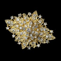 large gold plates UK - Gold Plated Large Elegant Gold Sparkly Rhinestone Crystal Bridal Pin Brooch