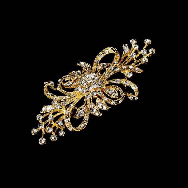 Broche de flor de cristal de diamantes de imitación transparente chapado en oro elegante