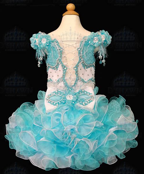 Livraison gratuite Nouvelle arrivée bleu Organza Au-dessus du genou / Mini robe de bal Robe à col en V Perles cristaux Short Girl 'Pageant Dresses Flower gril