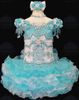 Free shipping New arrival blue Organza Above knee/Mini Ball gown Dress V-neck Beading crystals Short Girl's Pageant Dresses Flower gril