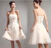 New Hot Sale Sexy Sweetheart Coral Knee Length lace-up Ruffles Organza Bridesmaid Dresses