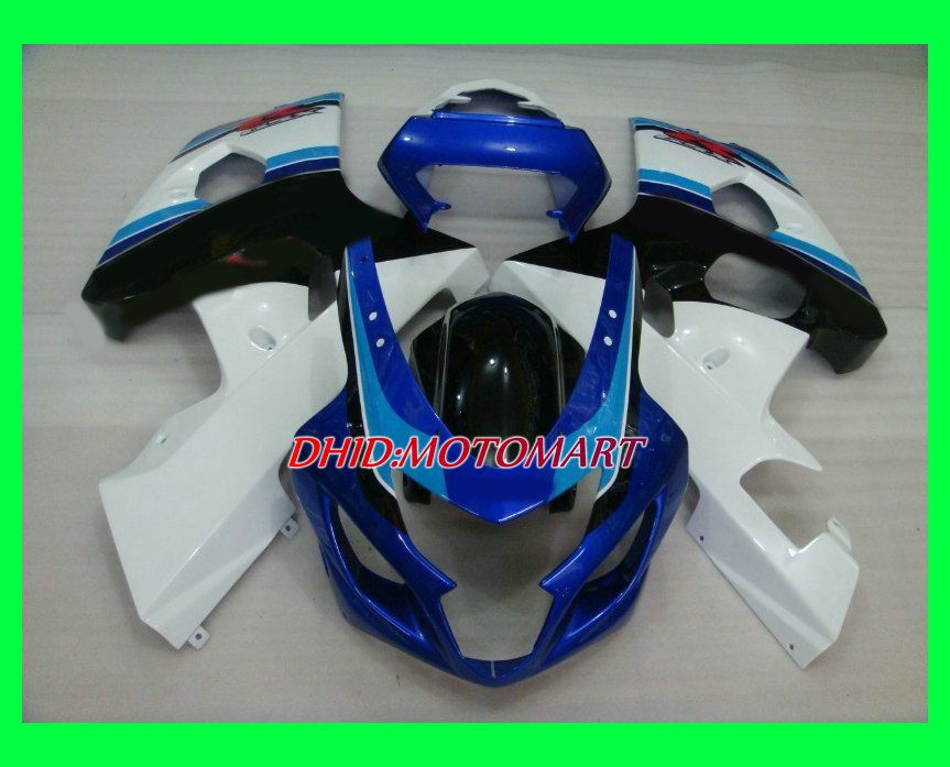 SUZUKI GSXR600 용 오토바이 페어링 키트 750 K4 04 05 GSXR 600 GSXR 750 2004 2005 화이트 블루 블랙 페어링 세트 SF09