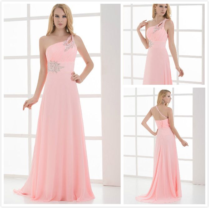 Sexy frisada de um ombro vestido de cocktail Chiffon A linha de plissado Beads Long Formal Lace-up vestido Prom Dress