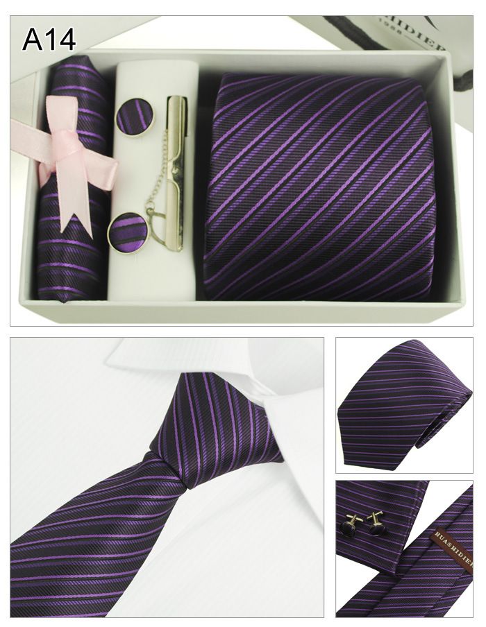 HOTSALE Wedding Mens Neck Tie Set With Tie Clip & Cufflinks & Kerchief