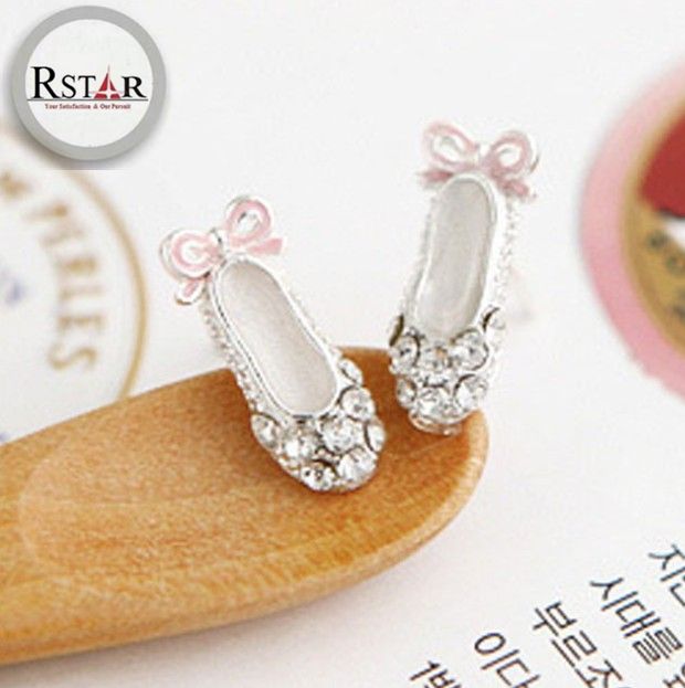 2019 Lovely Ballet Shoes With Diamond Stud Earrings Rhinestone Stud