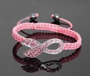 Blandad färg vit rosa kristall rosa band bröstcancer medvetenhet armband gåva 50pcs / parti