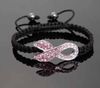 Mixed Color White & Pink Crystal Pink Ribbon Breast Cancer Awareness Bracelet Gift 50pcs/lot