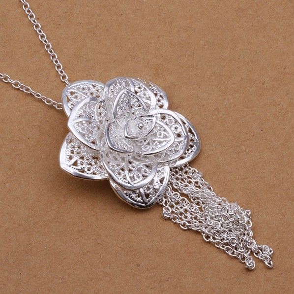 Fashion party jewelry 925 silver flower pendant necklace Christmas gift 