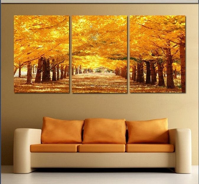 Framed 3 Panel Large Golden Avenue Landscape Wall Art Paintings Gold Framed 3 Panel Large Golden Avenue Landscape Wall Art Paintings Gold Abstract Canvas Feng S Picture Xd01633 Oil