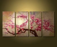 프레임 4 패널 대형 중국어 벚꽃 꽃 유화 캔버스 아트 홈 인테리어 사진 XD01635에