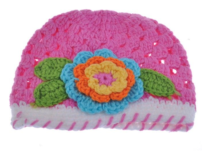 Wholesale - Handmade Knitted Baby Flower Hat Spring Crochet Girls' Hat Baby Crocheted Beanie caps HT01