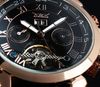 promotion!!!1pcs Free shipping JARAGAR Luxury Rose golden black dial Tourbillon Automatic mechanical Leather watch