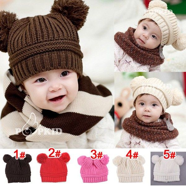 Shop Caps & Hats Online, New Winter Toddler Baby Dual Ball Wool Knit