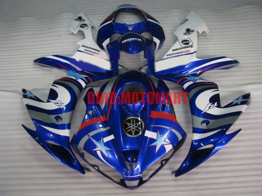 Volltank-Verkleidungsset für Yamaha YZFR1 04 05 06 YZF R1 2004 2005 2006 YZF1000 ABS Weiß Blau Verkleidungsset + Geschenke YD24