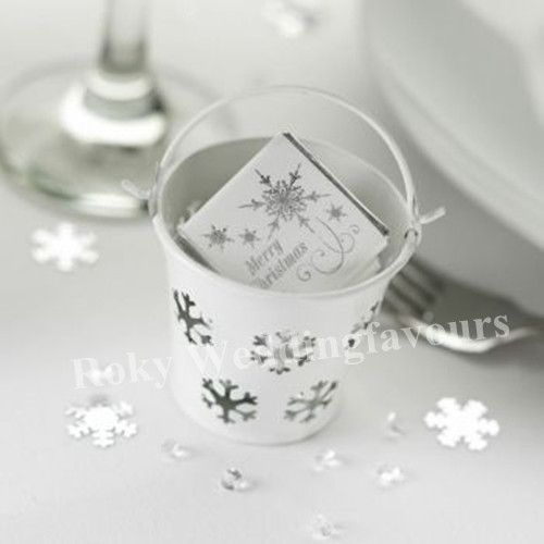 무료 배송 + 겨울 테마 Snowflake Mini Tin Pails 캔디 박스, Mini Pails Mini 버킷 캔디 박스, Tin Pails Favors