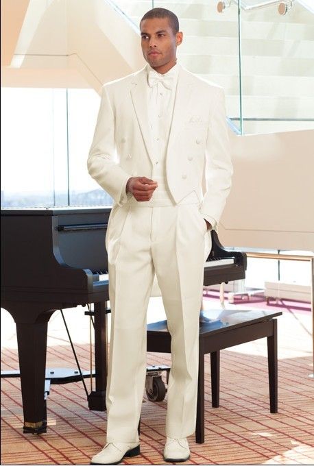 Custom Made Groom Tuxedos Tailcoat Ivory Notch Lapel Best man Groomsman Men Wedding/Prom Suits Bridegroom (Jacket+Pants+Tie+Girdle)J148