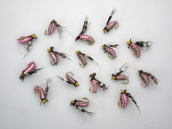 TROUT FLIES FISHING FLY DRY WET HOOK BOX PINK BAIT