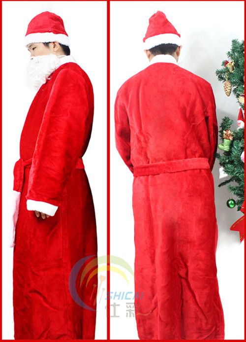 Christmas Gifts Santa Claus Robe Gown Mens Red Washable Plush Bathrobe