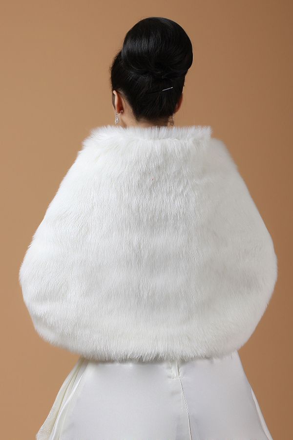 Plus Size 150x50cm Wide Soft White /Black Faux Fur Shrug Cape Stole Winter Wrap Wedding Bridal 