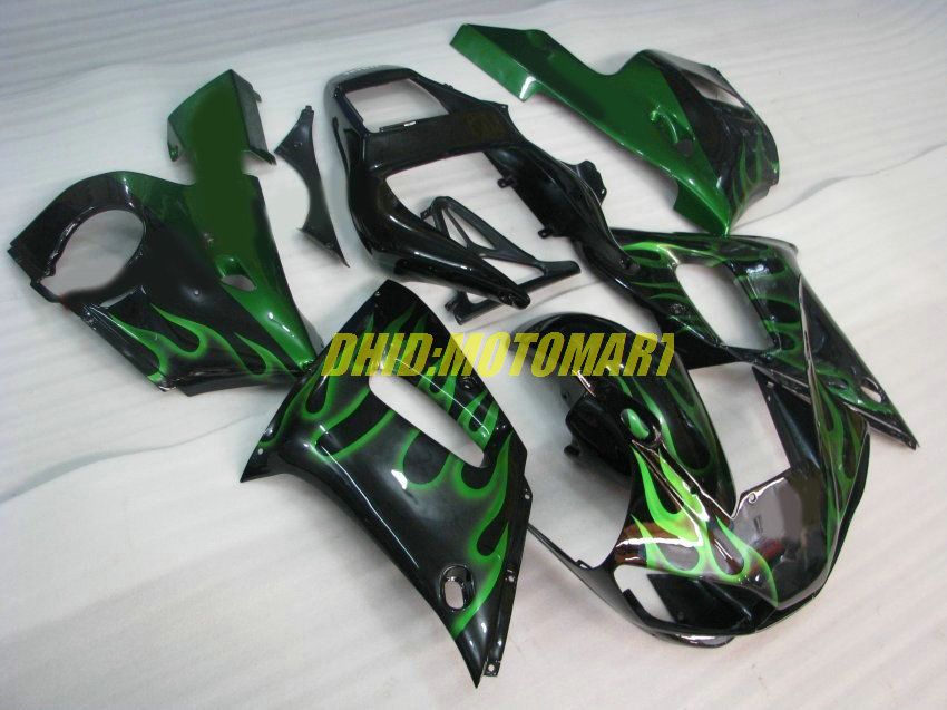 Motorcycle Fairing kit for YAMAHA YZFR6 98 99 00 01 02 YZF R6 1998 2002 YZF600 Green flames black Fairings set+gifts YG10