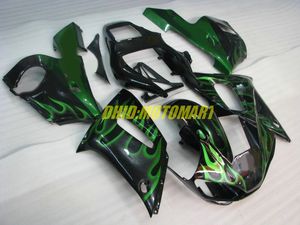 Motorcykel Fairing Kit för Yamaha YZFR6 98 99 00 01 02 YZF R6 1998 2002 YZF600 Green Flames Black Fairings Set + Gifts YG10