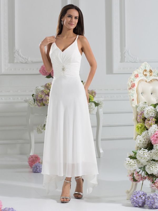 DiscountCheap 2013 A Line V Neck Ankle Length Beach Garden Wedding ...