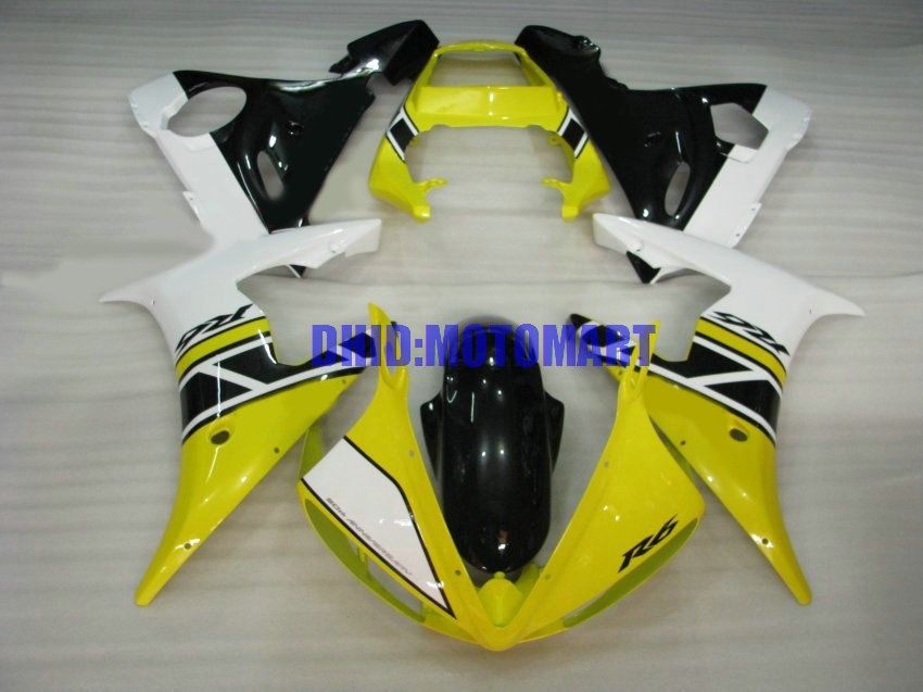 Kit de carénage de moto pour YAMAHA YZFR6 03 04 05 YZF R6 2003 2004 2005 YZF600 ABS jaune blanc noir, ensemble + cadeaux YH11