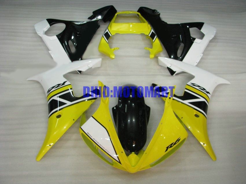 Motorcykel Fairing Kit för Yamaha YZFR6 03 04 05 YZF R6 2003 2004 2005 YZF600 ABS Gul Vit Svart Fairings Set + Gåvor YH11