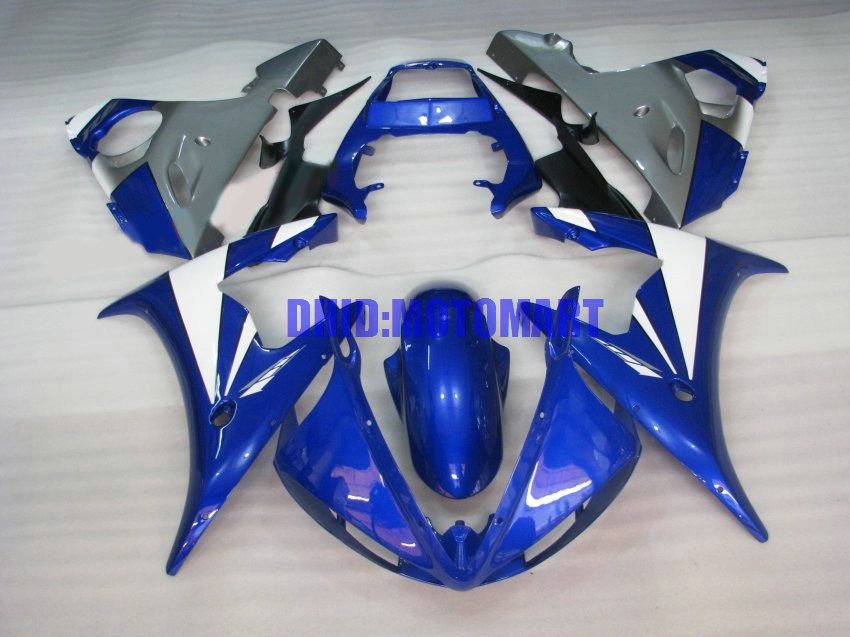 Motorcykel Fairing Kit för Yamaha YZFR6 03 04 05 YZF R6 2003 2004 2005 YZF600 Top White Blue Fairings Set + Presenter YH13