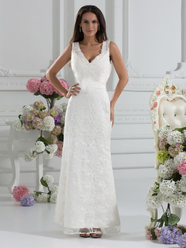 Moderne knöchellange V-Ausschnitt-Applikationen, Spitze, A-Linie, Hochzeit, Brautkleid, Kleider, Kleider, 2013, maßgeschneidert, sexy Designer, weiß, elfenbeinfarben