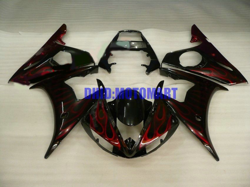 Motorcycle Fairing kit for YAMAHA YZFR6 03 04 05 YZF R6 2003 2004 2005 YZF600 ABS Red flames black Fairings set+gifts YH27