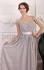 Long Cheap Chiffon Grey Bridesmaid Dress Custom made Beaded A-Line Floor Length Cap Sleeves