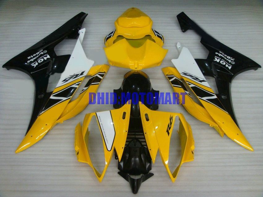 Injectie Mold Fairing Kit voor Yamaha YZFR6 06 07 YZF R6 2006 2007 YZF600 ABS Geel Black Backings Set + Gifts Yi19