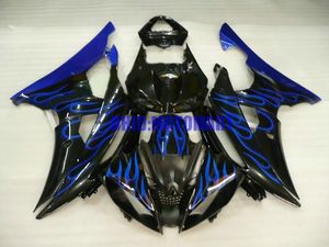 Kit de Carenagem de motocicleta para YAMAHA YZFR6 08 10 12 15 YZF R6 2008 2010 2012 YZF600 Chamas azuis preto Carimbos conjunto + presentes YJ06