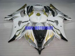 Motorcycle Fairing kit for YAMAHA YZFR6 08 10 12 15 YZF R6 2008 2010 2012 YZF600 Golden flames white Fairings set+gifts YJ08