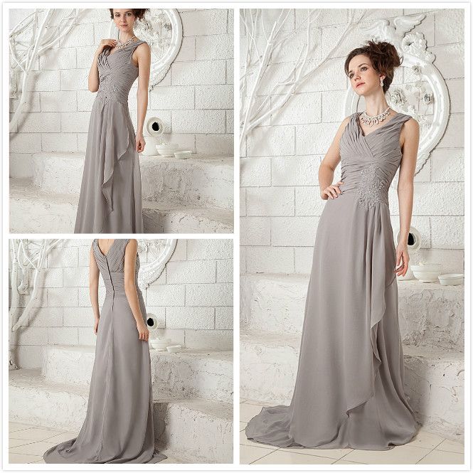 Top Selling V-neck Sleeveless Sexy Mother Of The Bride Dresses Discount Off Chiffon Sweep Train Mother Dresses